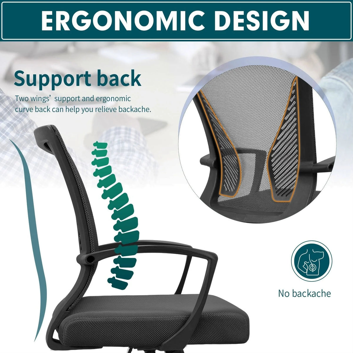 Ergonomic Mesh Office Chair with Lumbar Support, Breathable Computer Desk Chair