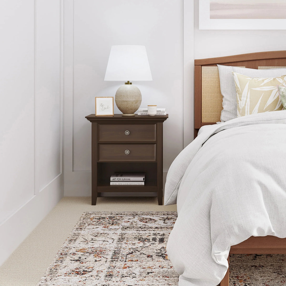 24 Inch Wide Solid Wood Nightstand, Bedside Table and Bedroom End Table
