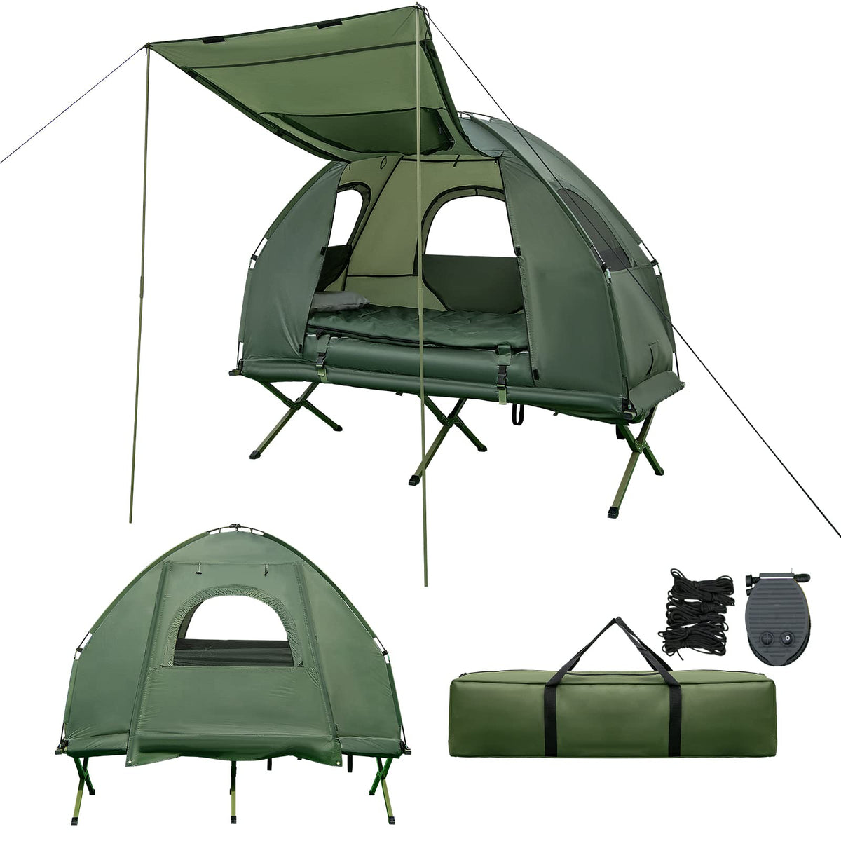 5-in-1 Folding Camping Cot �� Tent with Air Mattress, Pillow & Sleeping Bag
