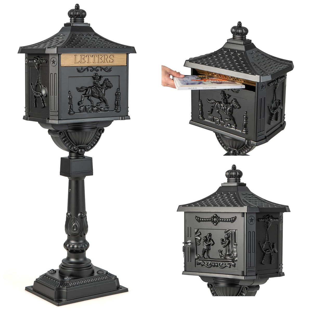 Cast Aluminum Mailbox with Post �� Rustproof Weather-Resistant Mailbox Set