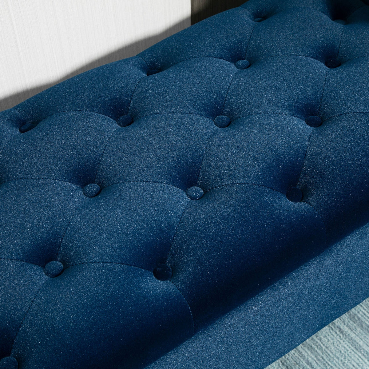 Button-Tufted Storage Ottoman Bench, Upholstered Bed Bench with Rolled Armrests for Bedroom, Living Room and Hallway