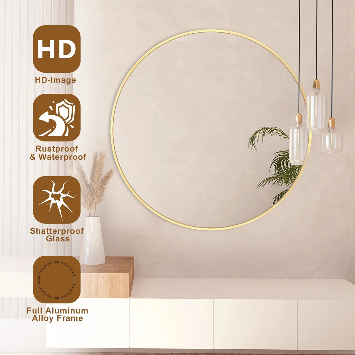 Modern Round Bathroom Vanity Mirror, Wall Mounted Circular Mirror for Bathroom, Bedroom and Home Decor