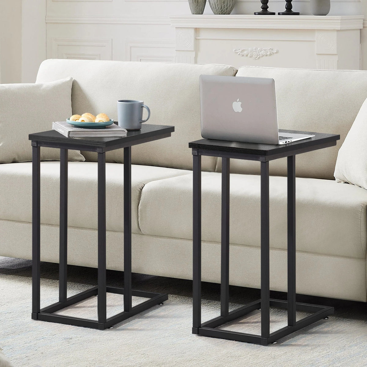 Set of 2 C-Shaped Sofa Side Tables, Small End Tables for Living Room, Bedside and TV Tray