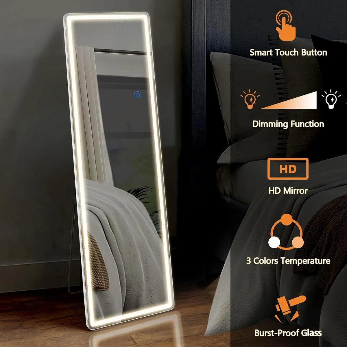64 x 21 Inch Full Length LED Floor Mirror with Stand, Full Body Wall Mounted Mirror