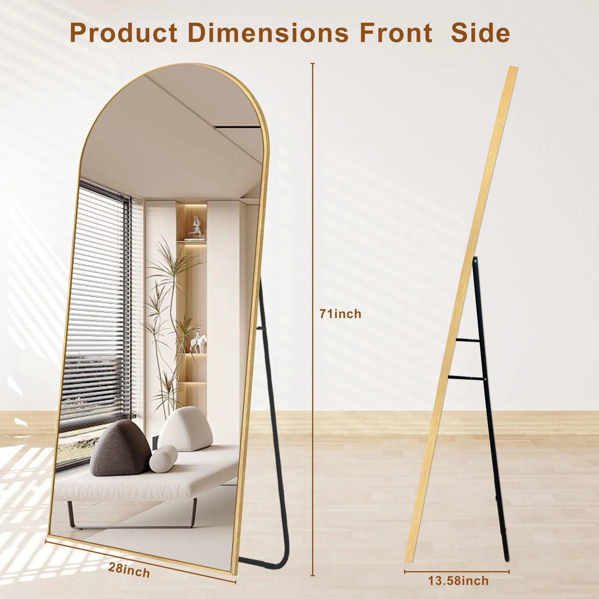 Modern Arched Full Length Floor Mirror, Aluminum Alloy Frame Standing Full Body Mirror