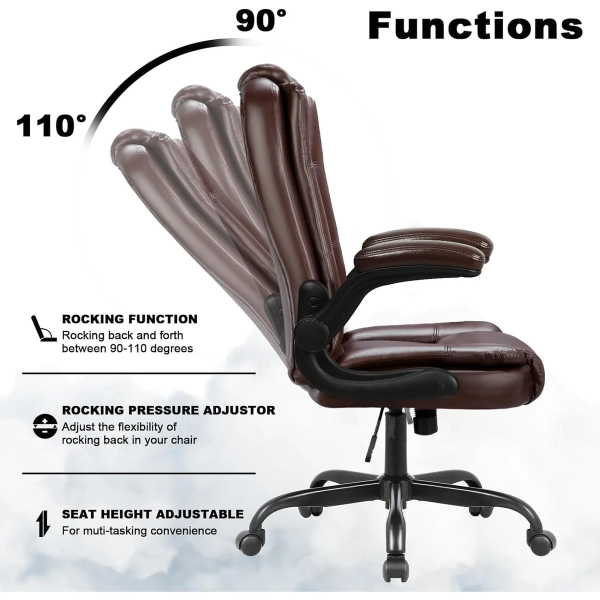 Big and Tall Ergonomic Office Chair, High Back Leather Executive Computer Chair with Padded Flip-Up Arms