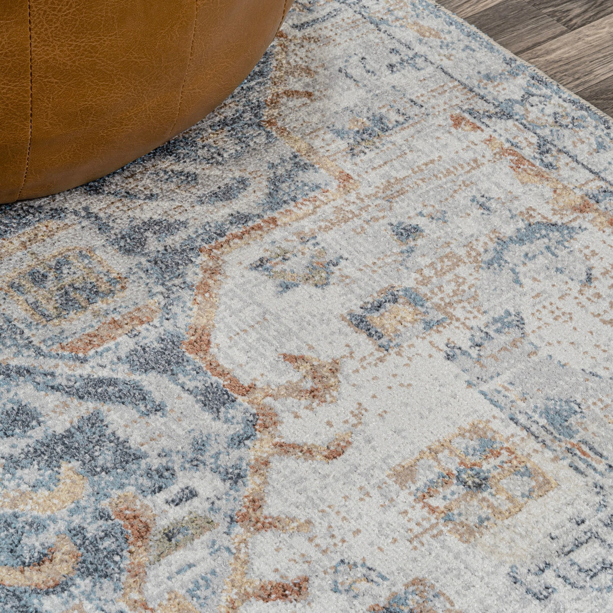 Bohemian Medallion Low-Pile Machine-Washable Area Rug, Cream and Terra
