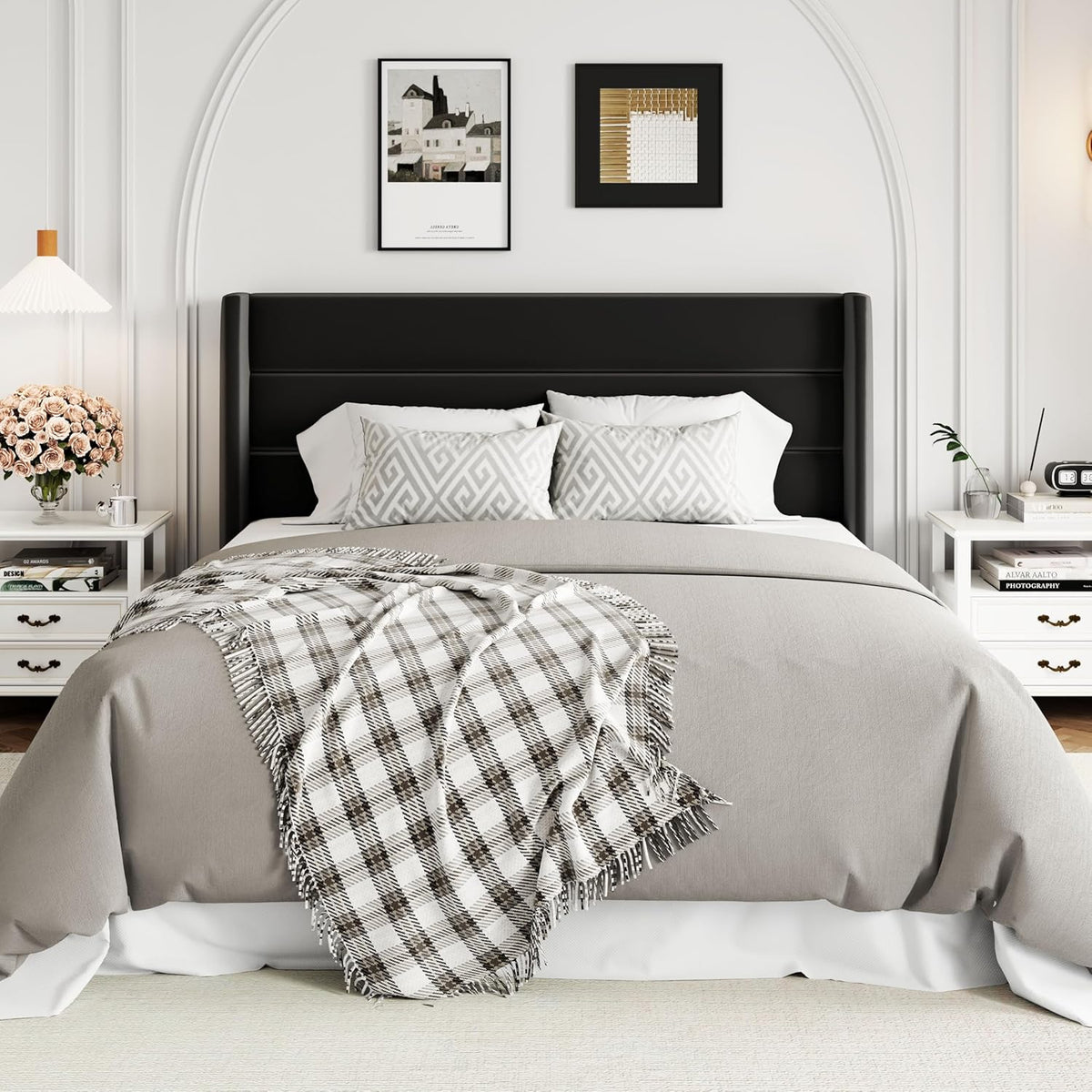 Queen Size Lift Up Storage Bed with Wingback Headboard, Upholstered Platform Bed Frame with Hidden Storage