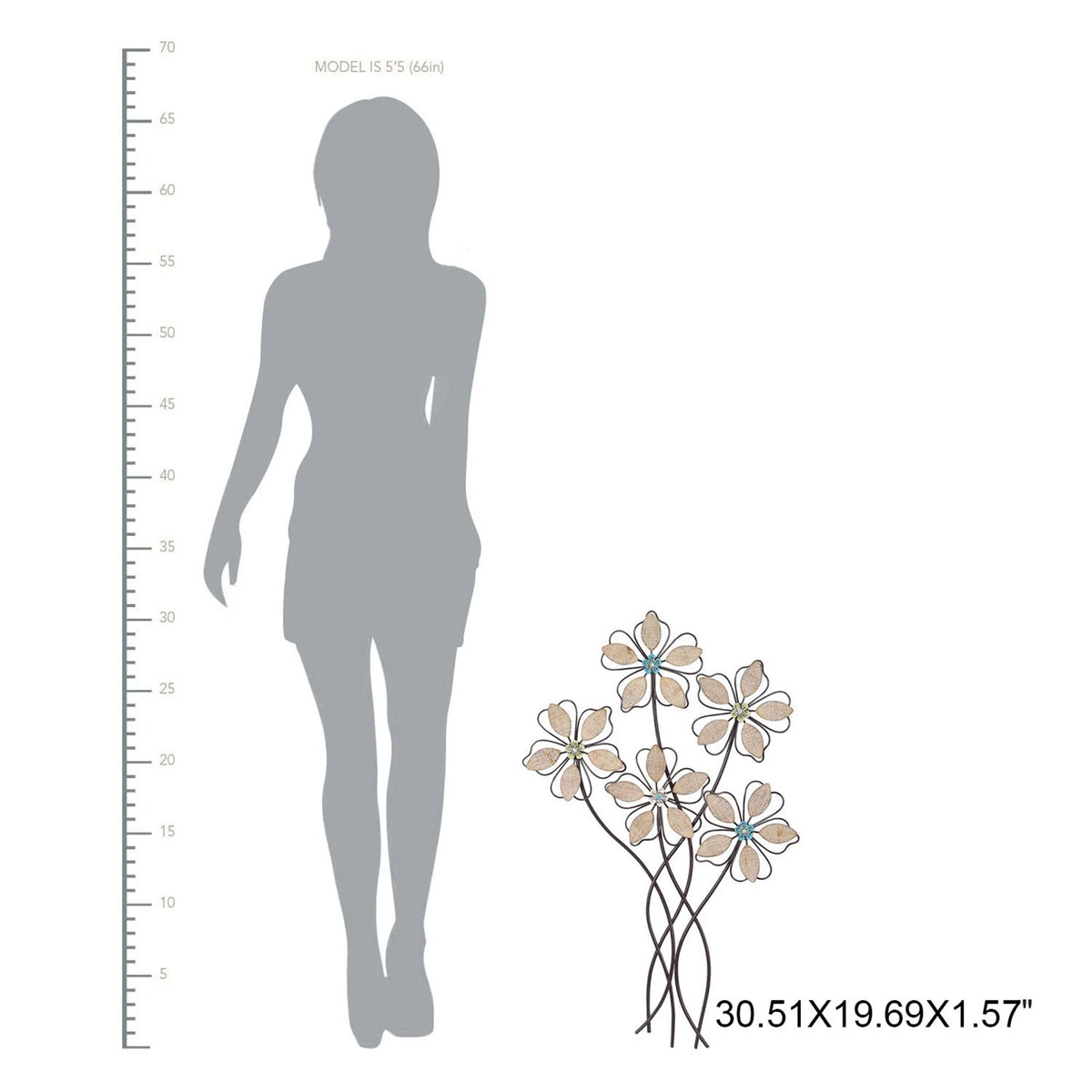 Metal Wall Decor with 5 Flowers, Decorative Floral Wall Hanging Sculpture for Living Room, Bedroom and Home Decoration