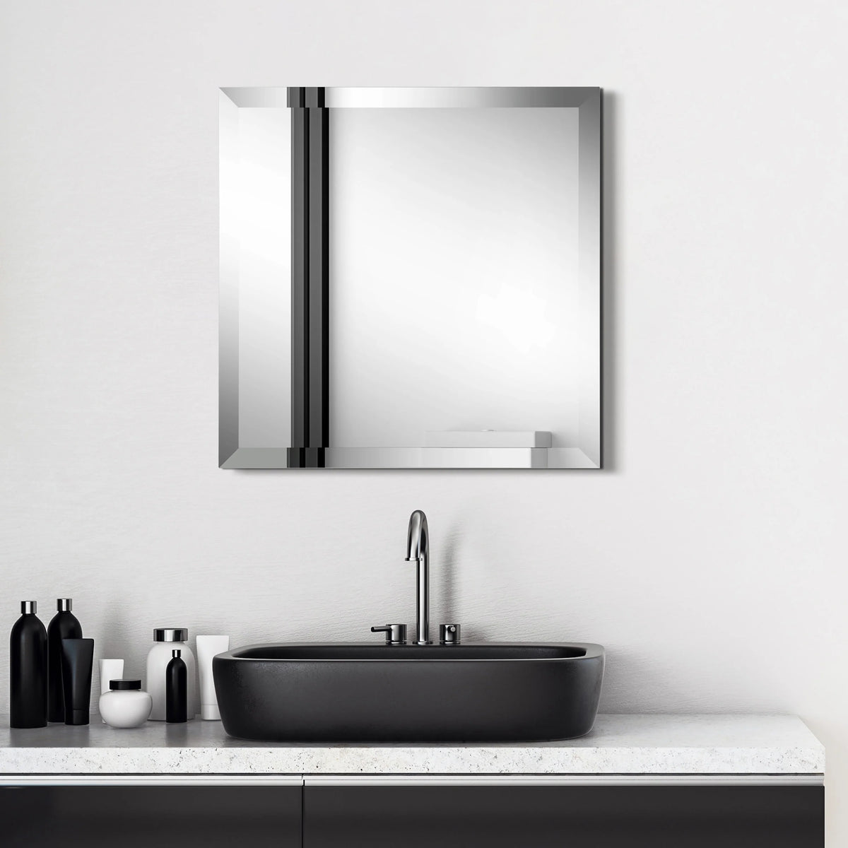 Frameless Beveled Prism Wall Mirror, Clear Square or Rectangular Decorative Mirror for Bathroom, Bedroom and Home Decor