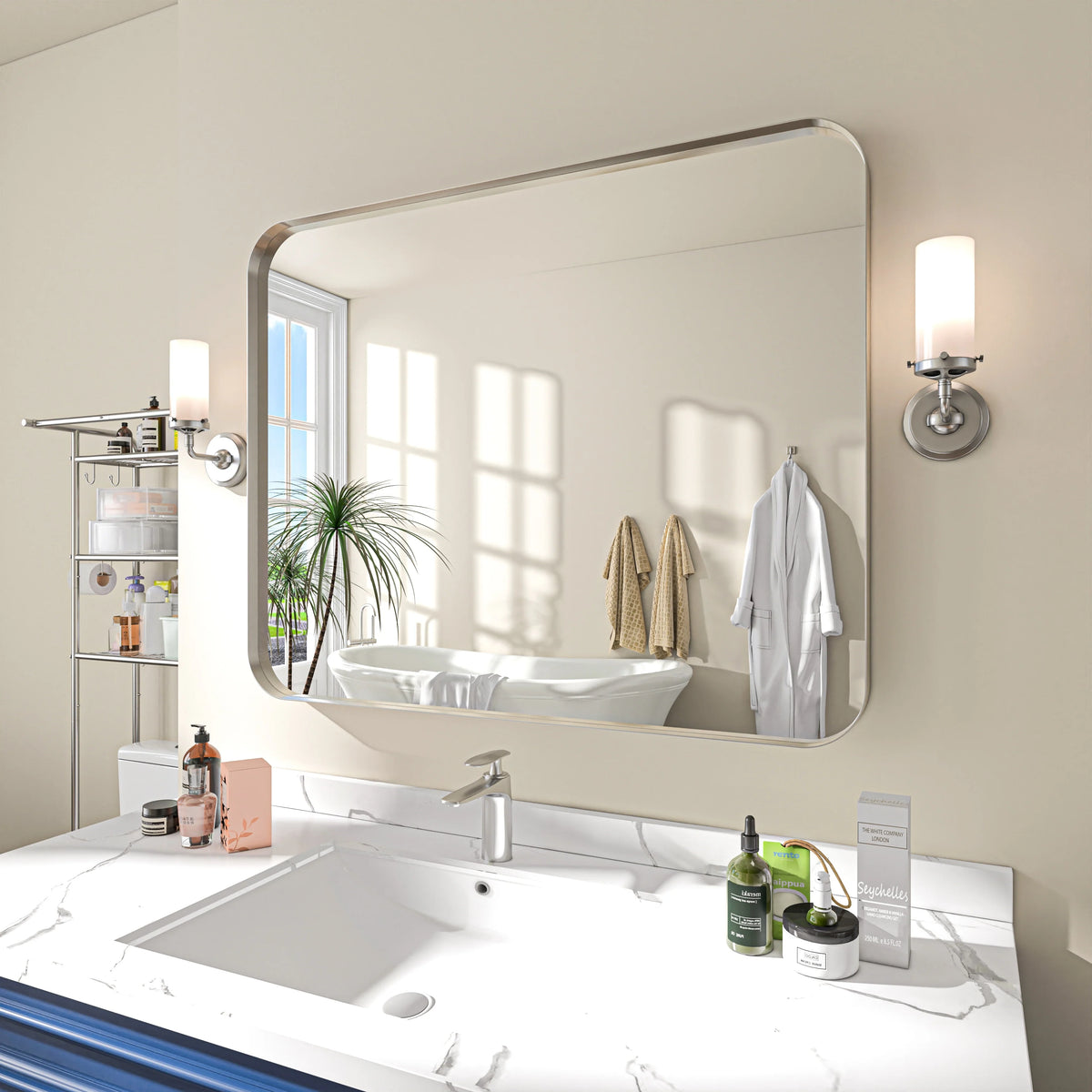 Aluminum Alloy Rounded Corner Vanity Mirror, Modern Wall Mounted Mirror for Bathroom, Bedroom and Home Decor