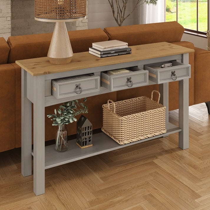 Wood Console Table with 3 Drawers, Entryway Hallway Storage and Display Table for Home
