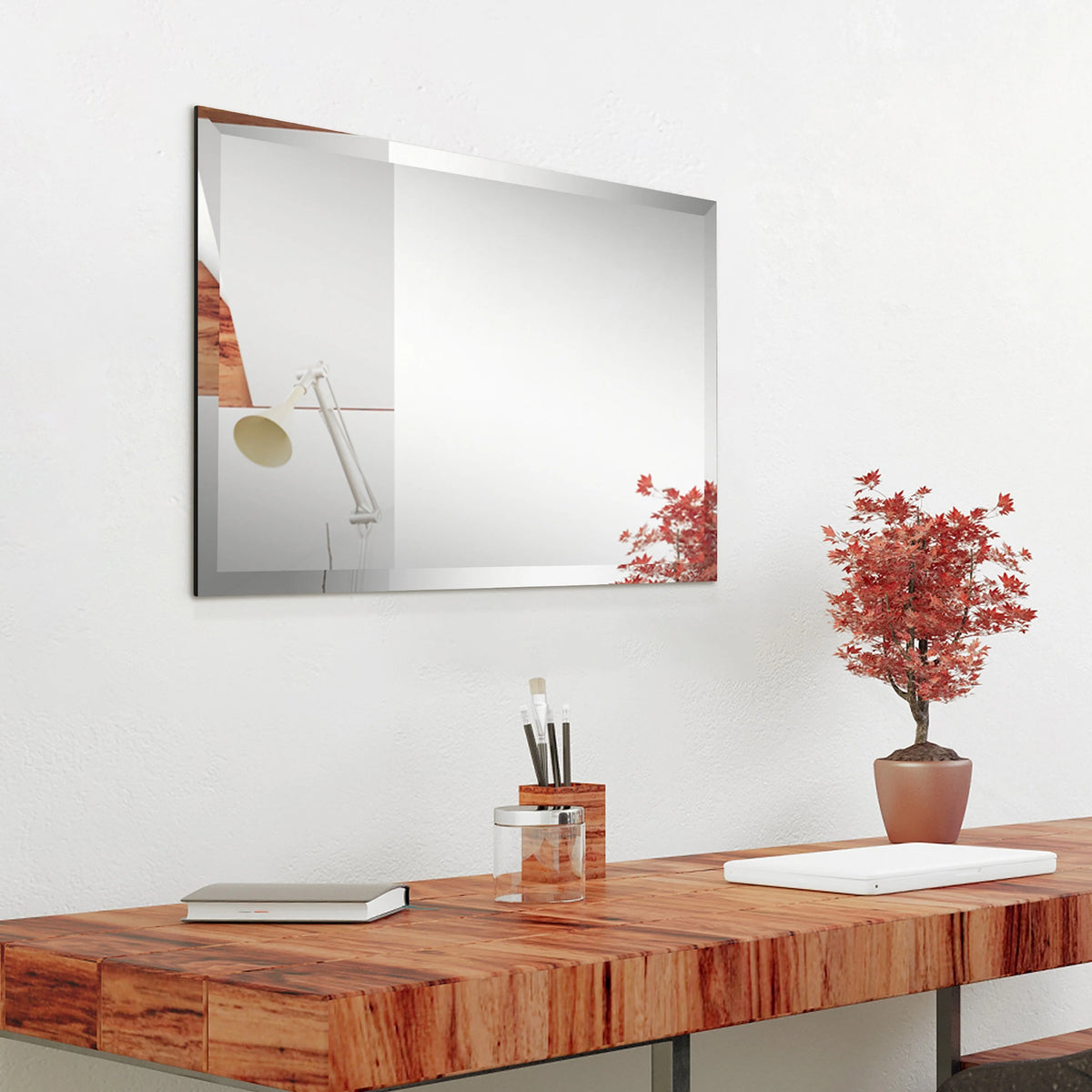 Frameless Beveled Prism Wall Mirror, Clear Square or Rectangular Decorative Mirror for Bathroom, Bedroom and Home Decor