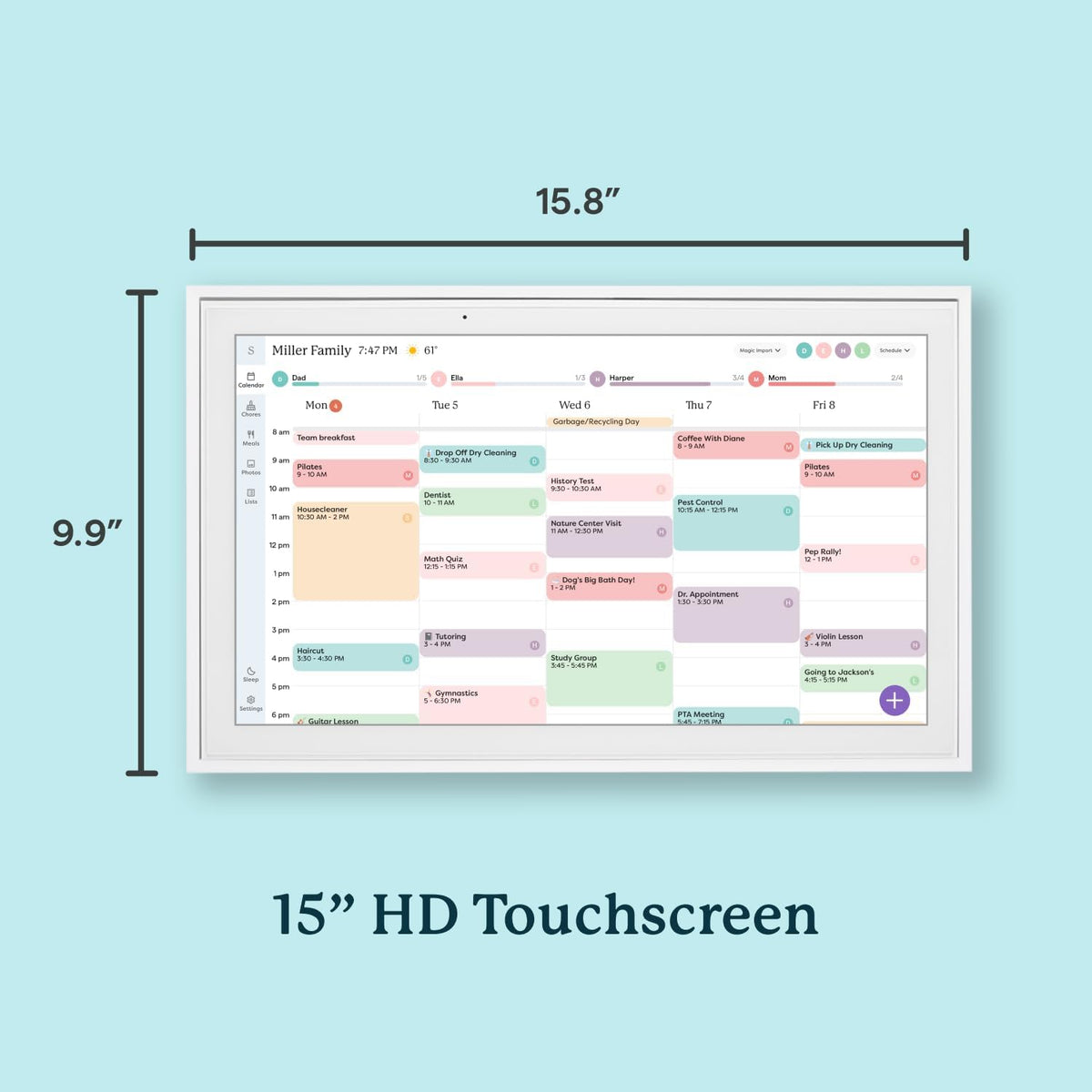 15 Inch Digital Wall Planner & Chore Chart, Smart Family Calendar Organizer Display for Home Organization