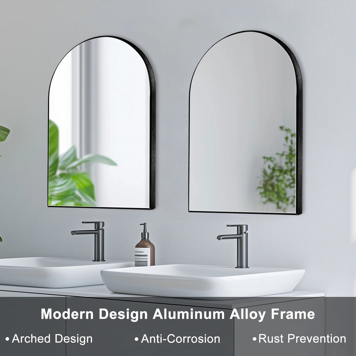 Modern Arch Aluminum Bathroom Wall Mirror, Wall Mounted Vanity Mirror for Bathroom, Bedroom and Home Decor