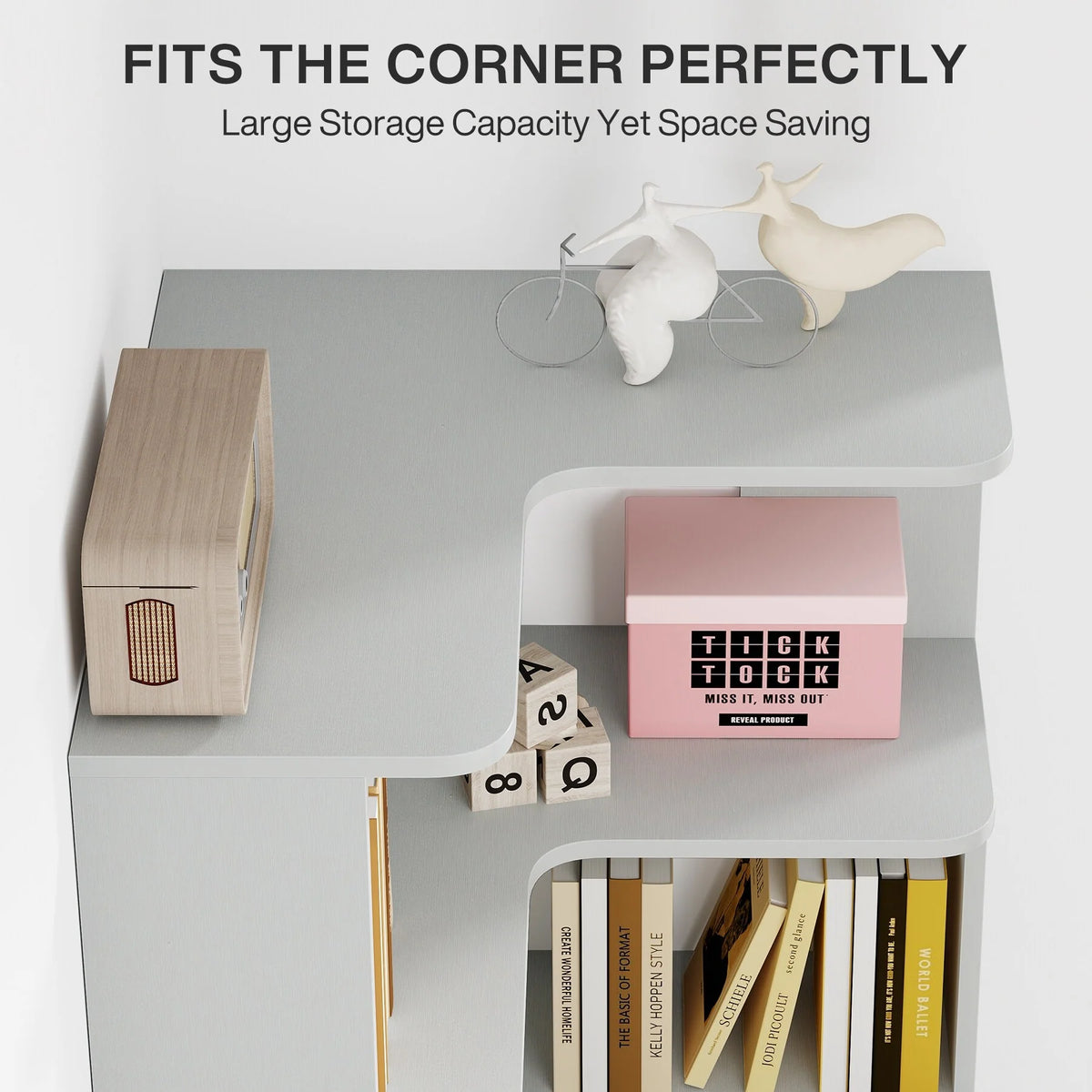 64.9 Inch Tall 6-Tier Corner Bookshelf, Freestanding Wood Industrial Bookcase