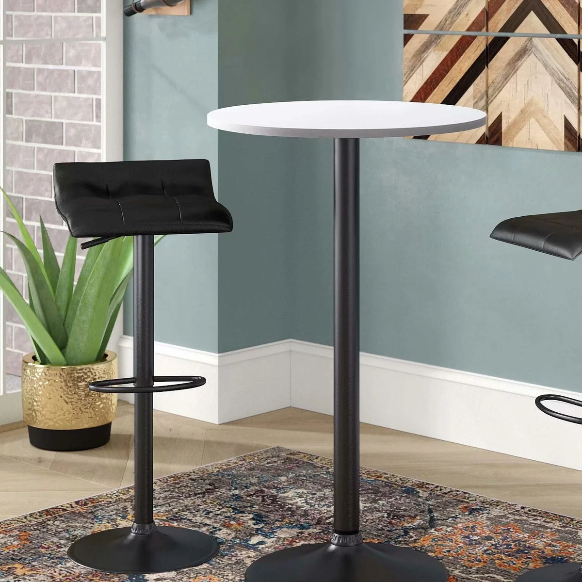 Round Bistro Pub Table, Bar Height Cocktail Table with Metal Base and MDF Top, 23.8 Inch