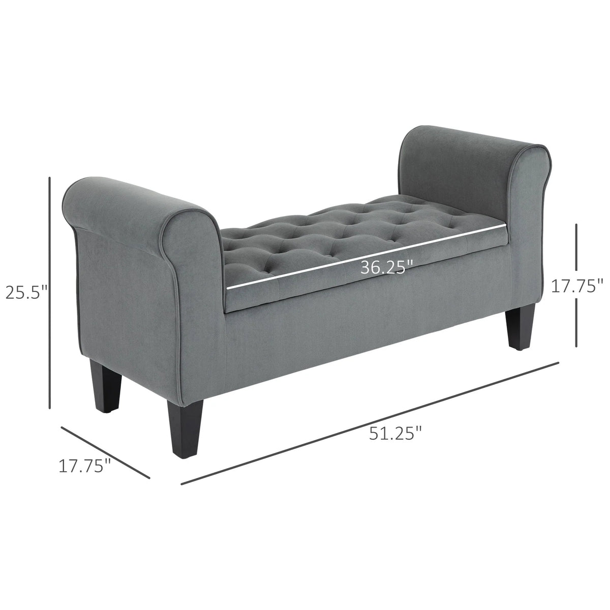 Button-Tufted Storage Ottoman Bench, Upholstered Bed Bench with Rolled Armrests for Bedroom, Living Room and Hallway