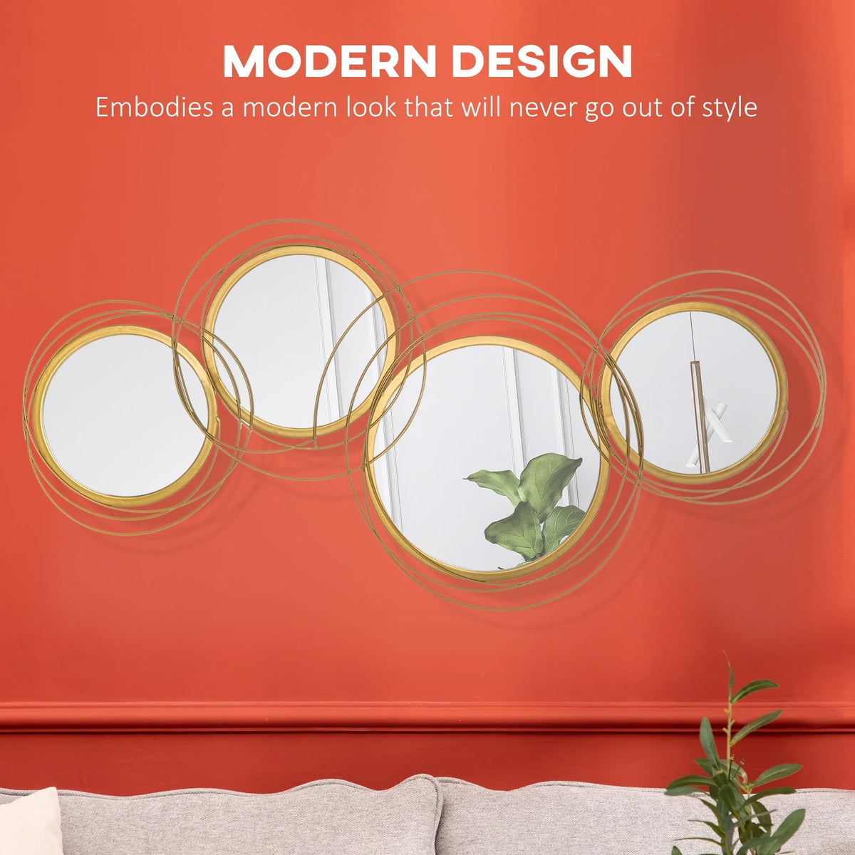Modern Gold Metal Wall Art with Mirror, Decorative Hanging Wall Sculpture for Living Room, Bedroom and Dining Room