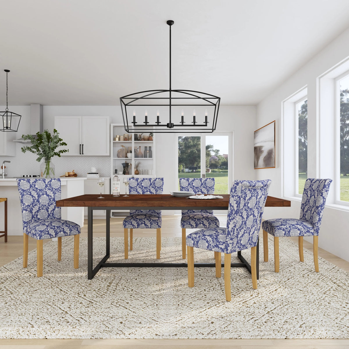 Set of 2 Upholstered Medallion Dining Chairs, Comfortable Parsons Style Chairs for Kitchen and Dining Room
