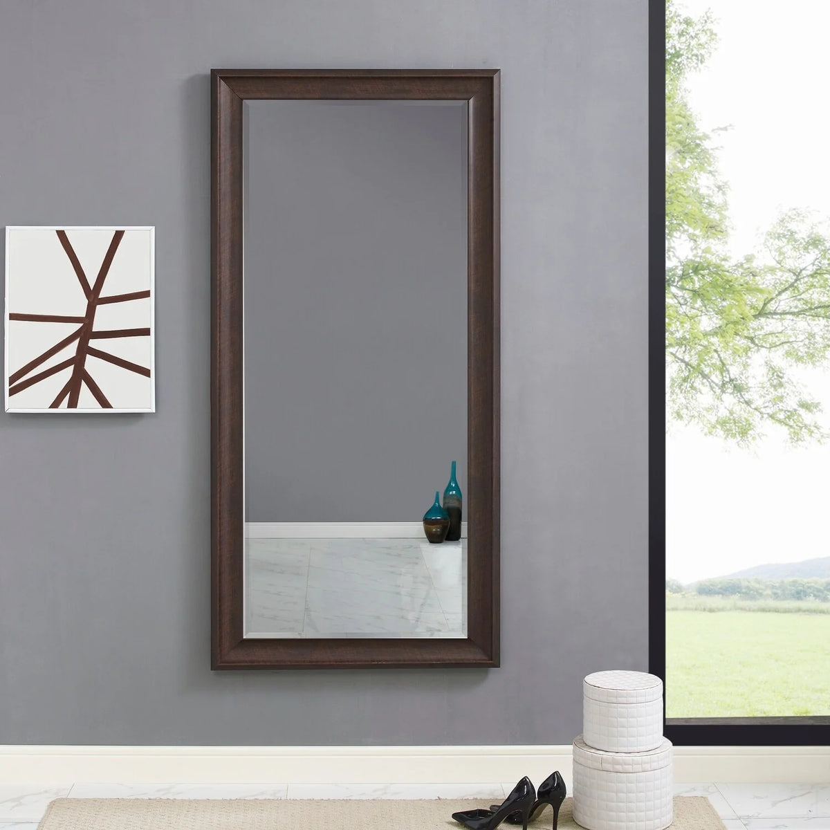 Tall Full Length Mirror, Oversized Rectangle Full Body Wall Mounted Mirror with Smooth Faux Wood Frame