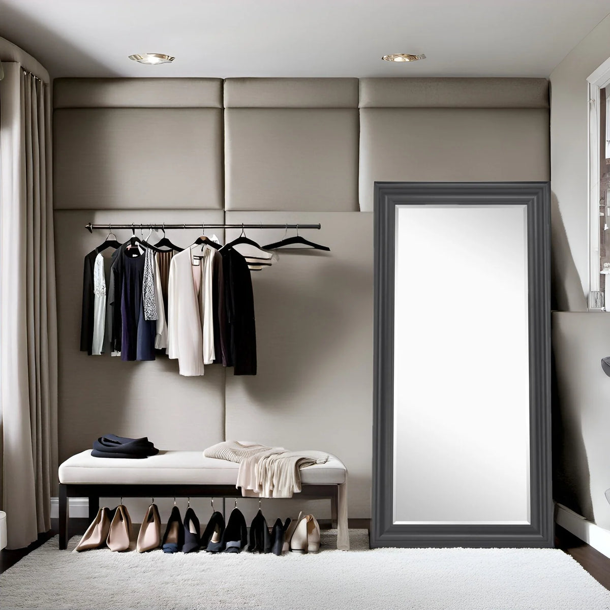 Tall Full Length Mirror, Oversized Rectangle Full Body Wall Mounted Mirror with Smooth Faux Wood Frame
