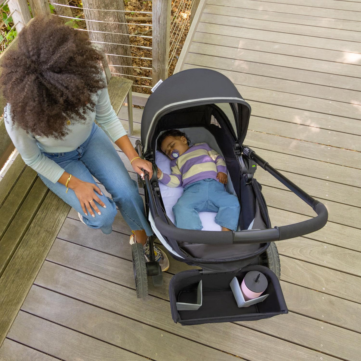 2-in-1 All-Terrain Baby Stroller Wagon with Canopy and Storage - Gray