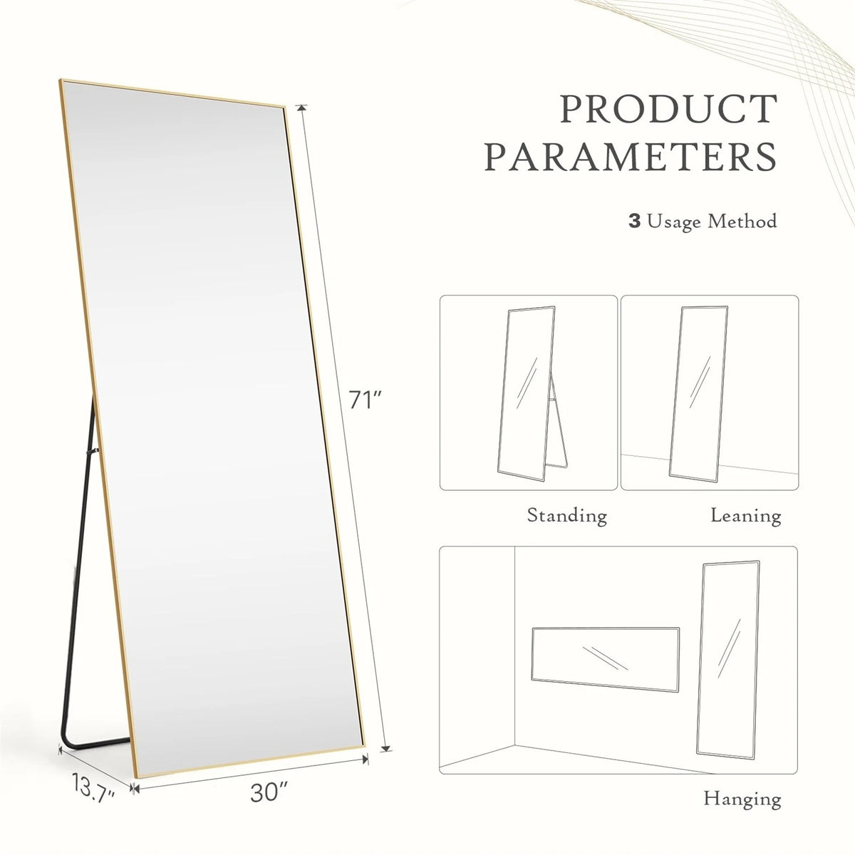 Full Length Mirror with Stand, Aluminum Alloy Frame Full Body Floor Mirror for Bedroom and Cloakroom