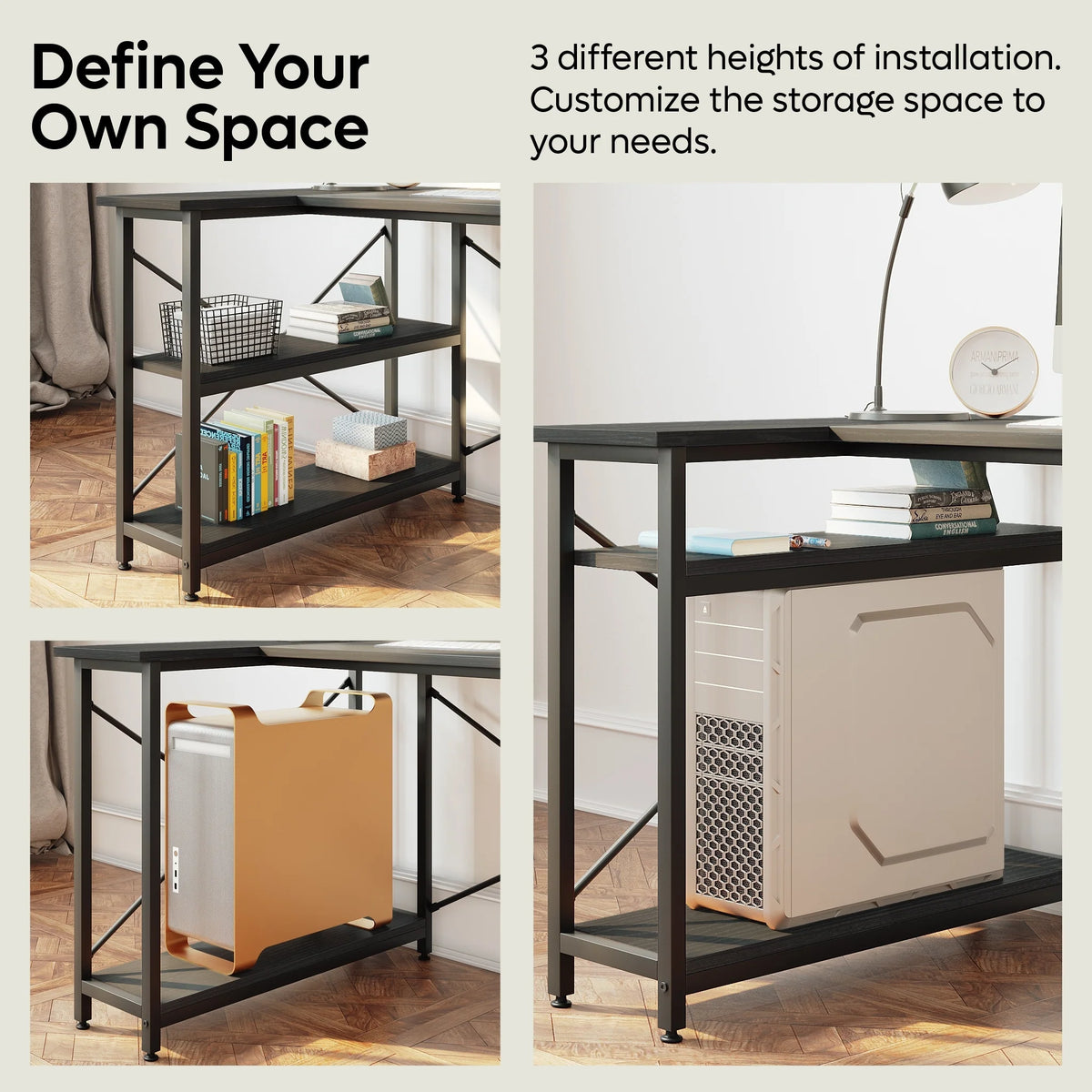 Small L Shaped Computer Desk with Storage Shelves, Compact Corner Workstation for Home Office and Study