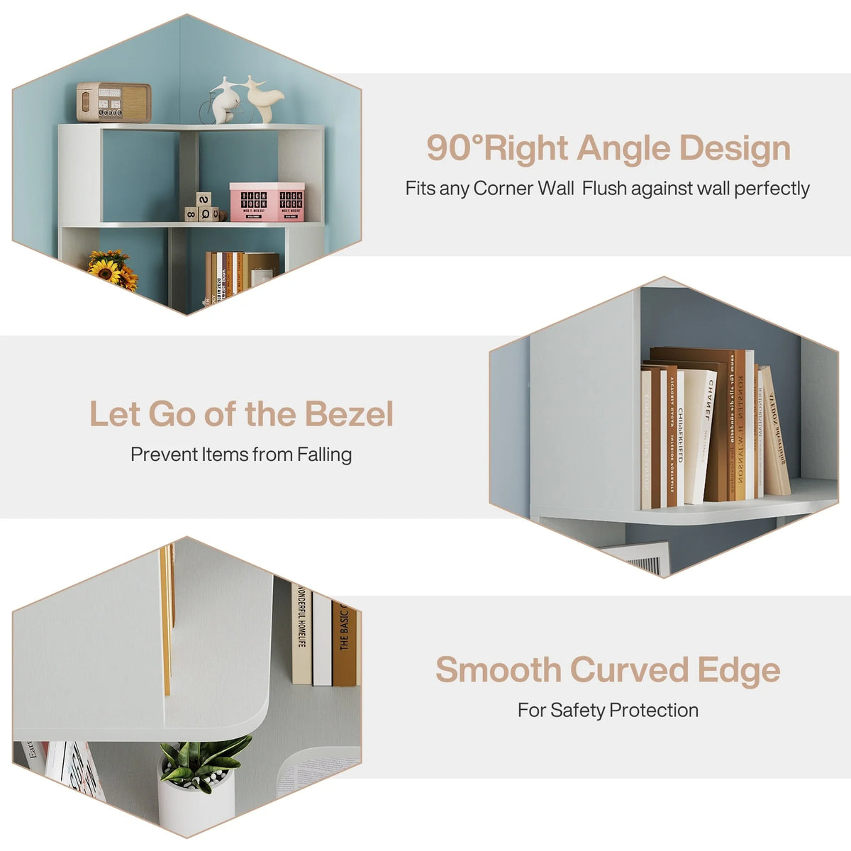 64.9 Inch Tall 6-Tier Corner Bookshelf, Freestanding Wood Industrial Bookcase