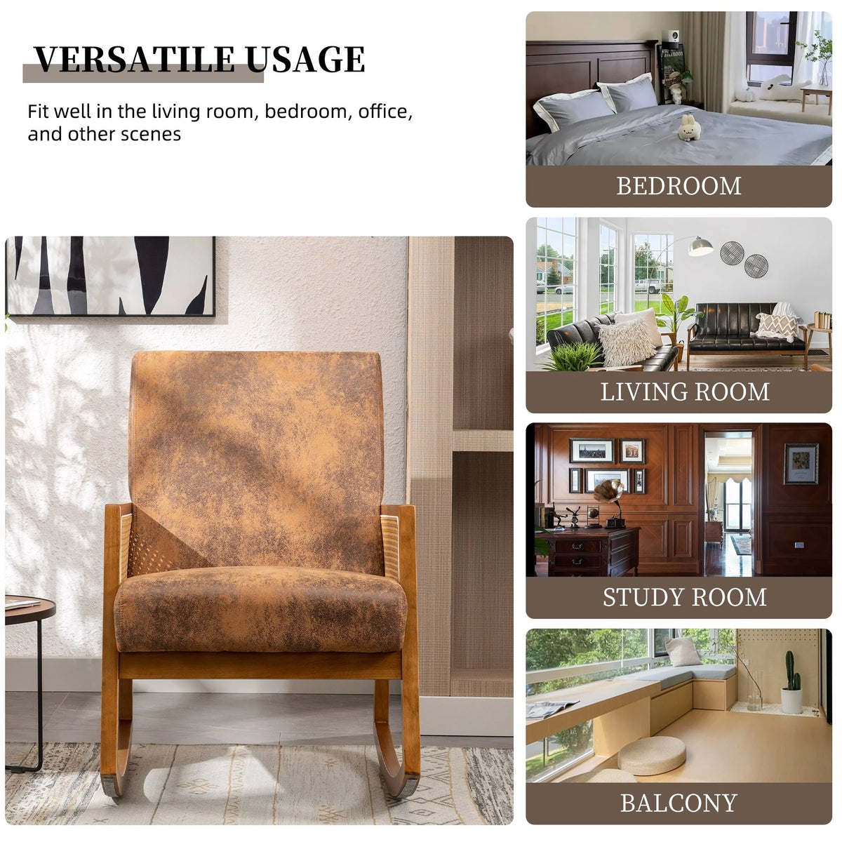 Upholstered Tall Back Rocking Chair, Smooth Gliding Accent Armchair for Comfortable Living Room Seating