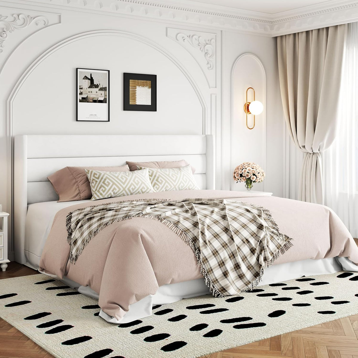 Queen Size Lift Up Storage Bed with Wingback Headboard, Upholstered Platform Bed Frame with Hidden Storage