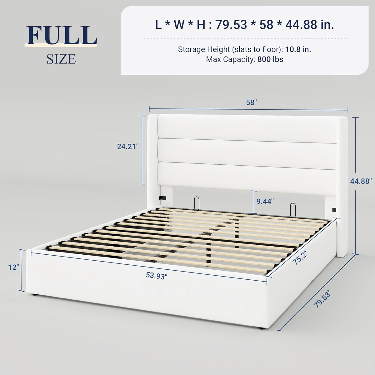 Queen Size Lift Up Storage Bed with Wingback Headboard, Upholstered Platform Bed Frame with Hidden Storage