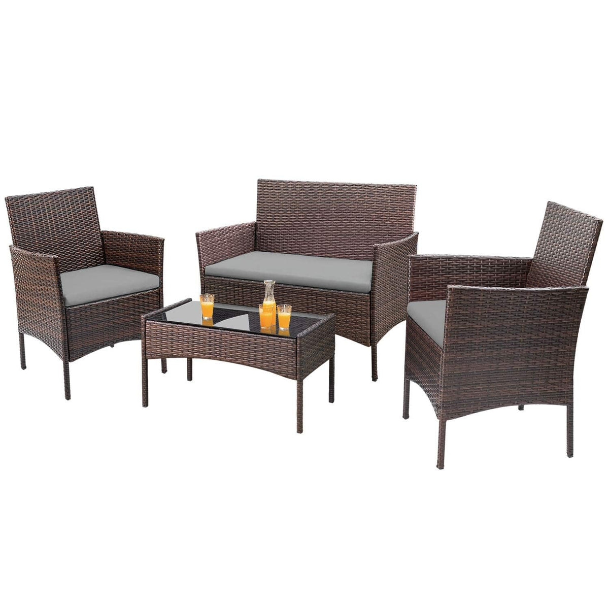 4-Piece Outdoor Patio Furniture Set, Rattan Wicker Chairs and Outdoor Seating Set