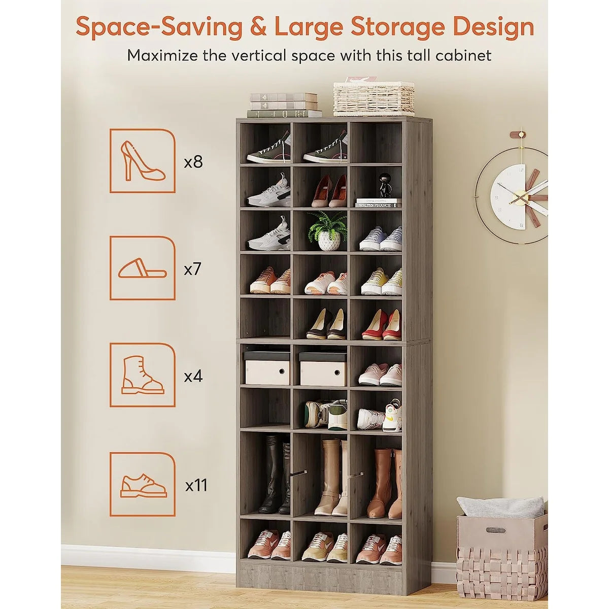 10-Tier Tall Shoe Cabinet, 30-Pair White Wood Shoe Storage Rack for Entryway and Closet