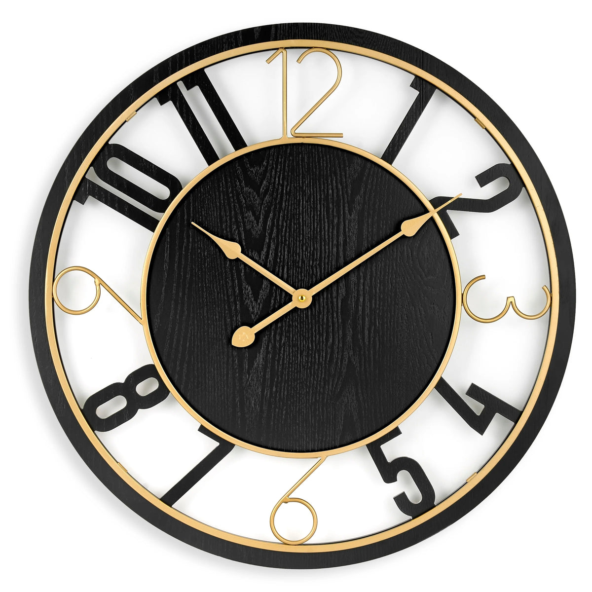 24 Inch Round Wooden Wall Clock, Modern Analog Clock with Numeral Design, Battery Operated