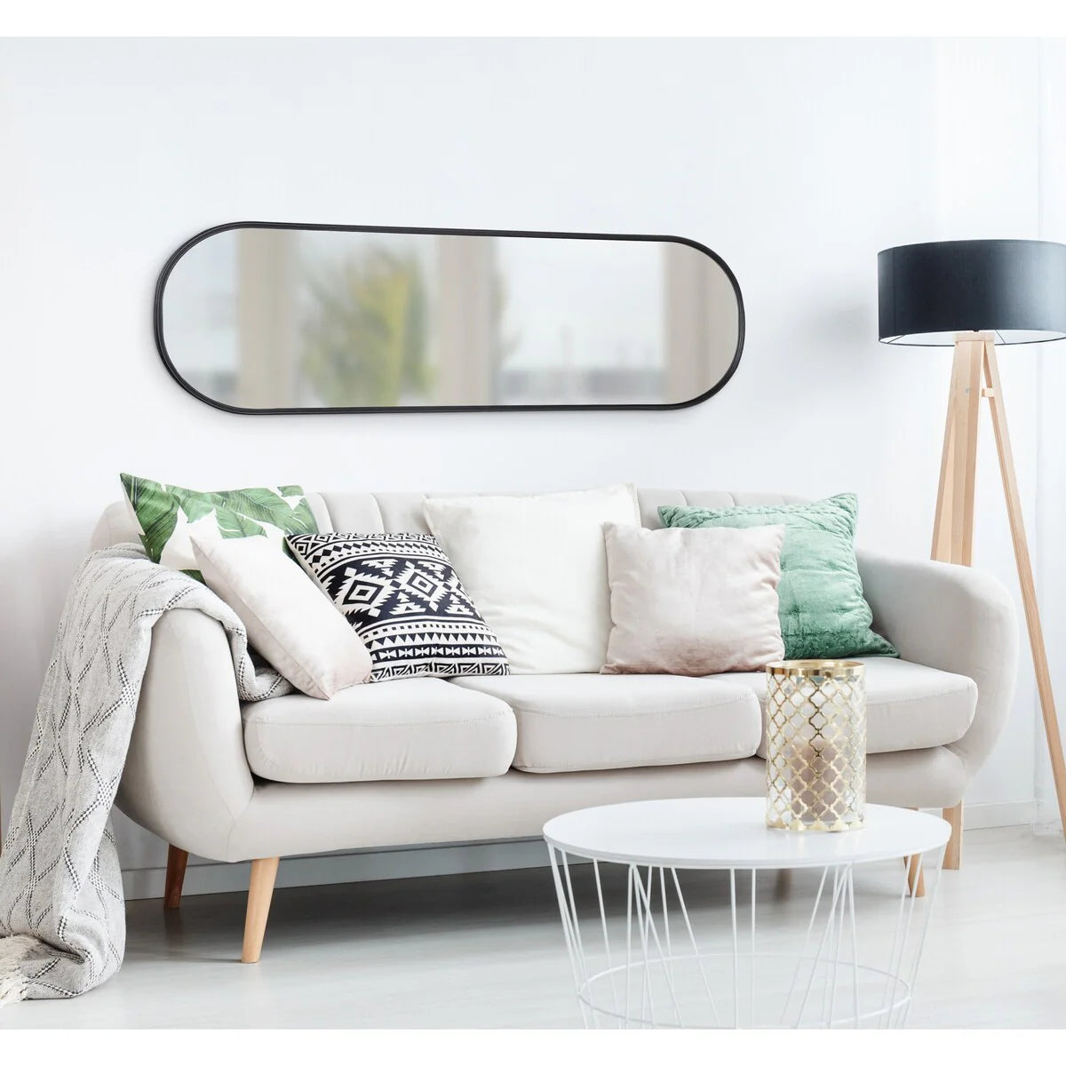 Modern Capsule Framed Wall Mirror, Decorative Oval Accent Mirror for Living Room, Bedroom and Entryway
