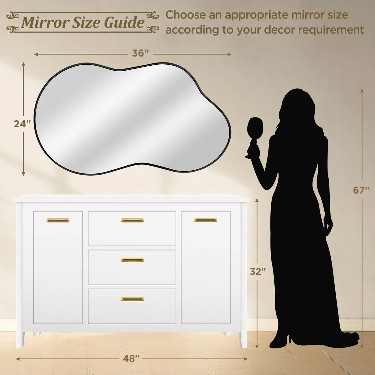Asymmetrical Irregular Wall Mirror, Modern Decorative Accent Mirror for Living Room, Bedroom and Entryway