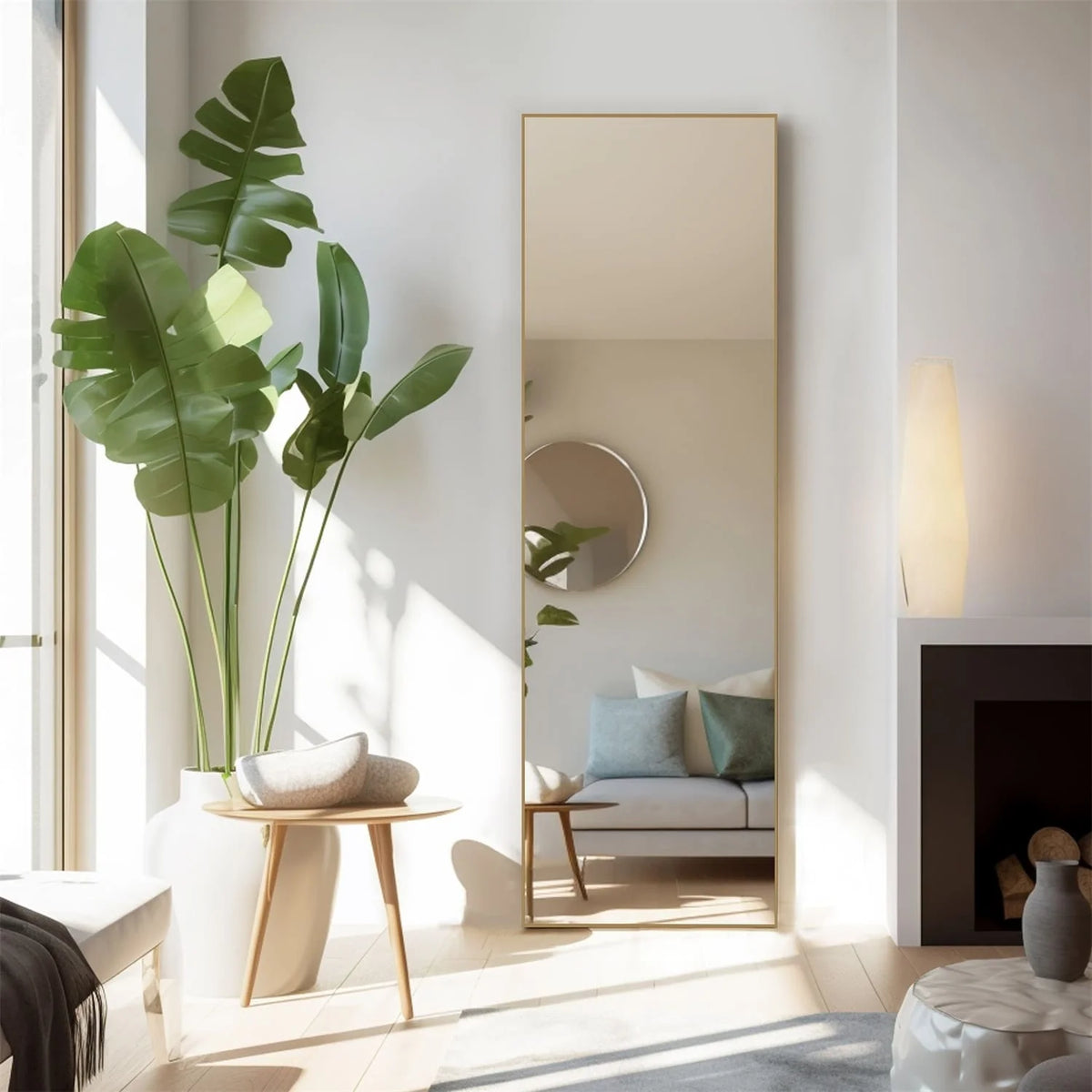 Full Length Mirror with Stand, Aluminum Alloy Frame Full Body Floor Mirror for Bedroom and Cloakroom