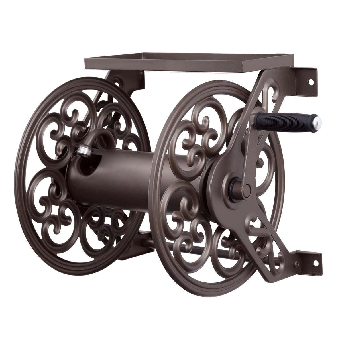Steel Decorative Wall-Mount Garden Hose Reel, Bronze Outdoor Hose Storage Holder