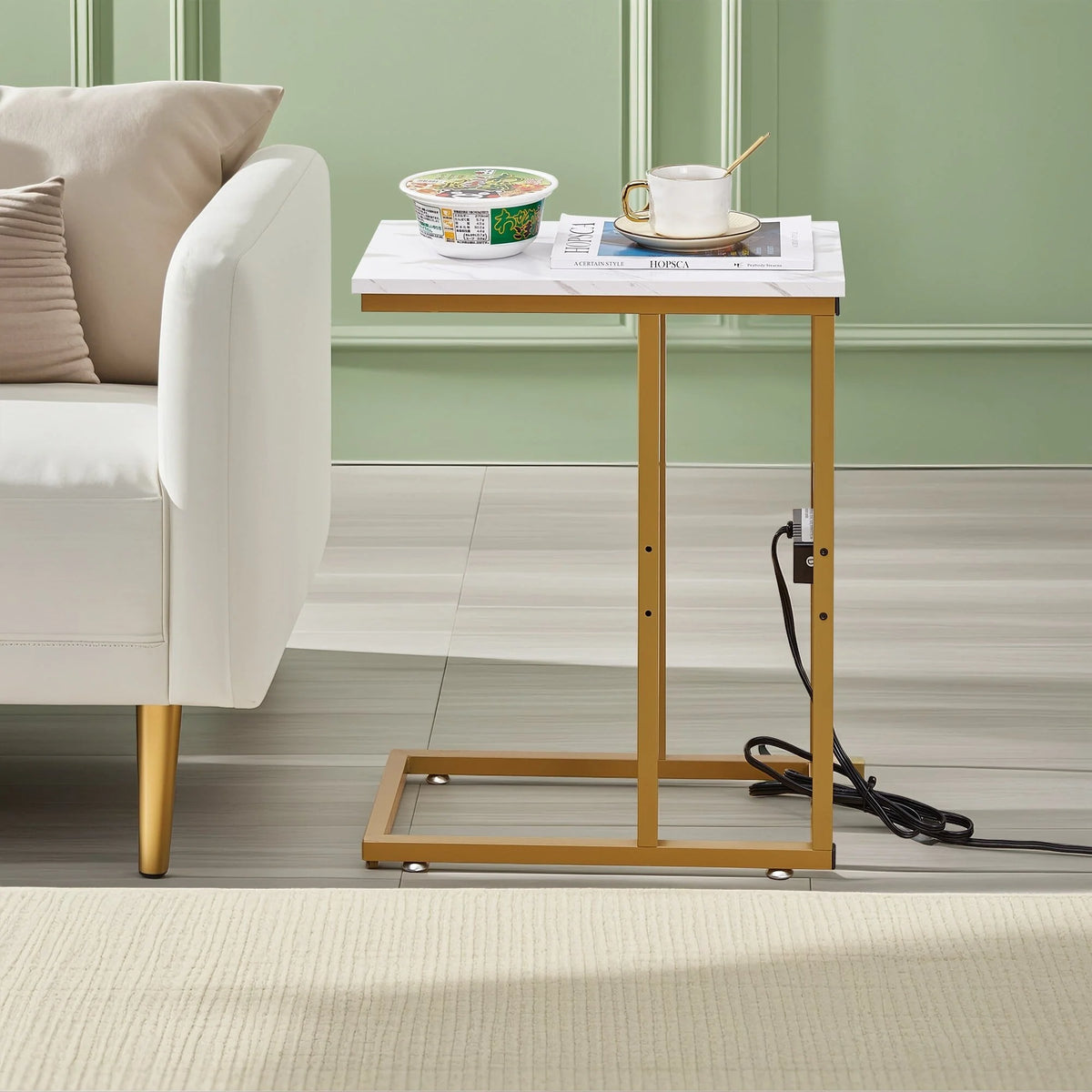 Set of 2 C-Shaped Sofa Side Tables, Small End Tables for Living Room, Bedside and TV Tray