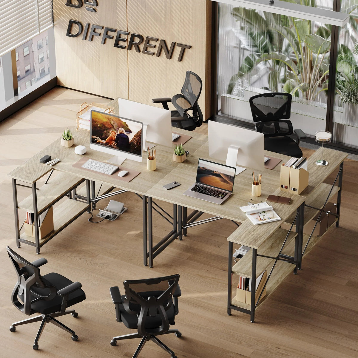 Small L Shaped Computer Desk with Storage Shelves, Compact Corner Workstation for Home Office and Study