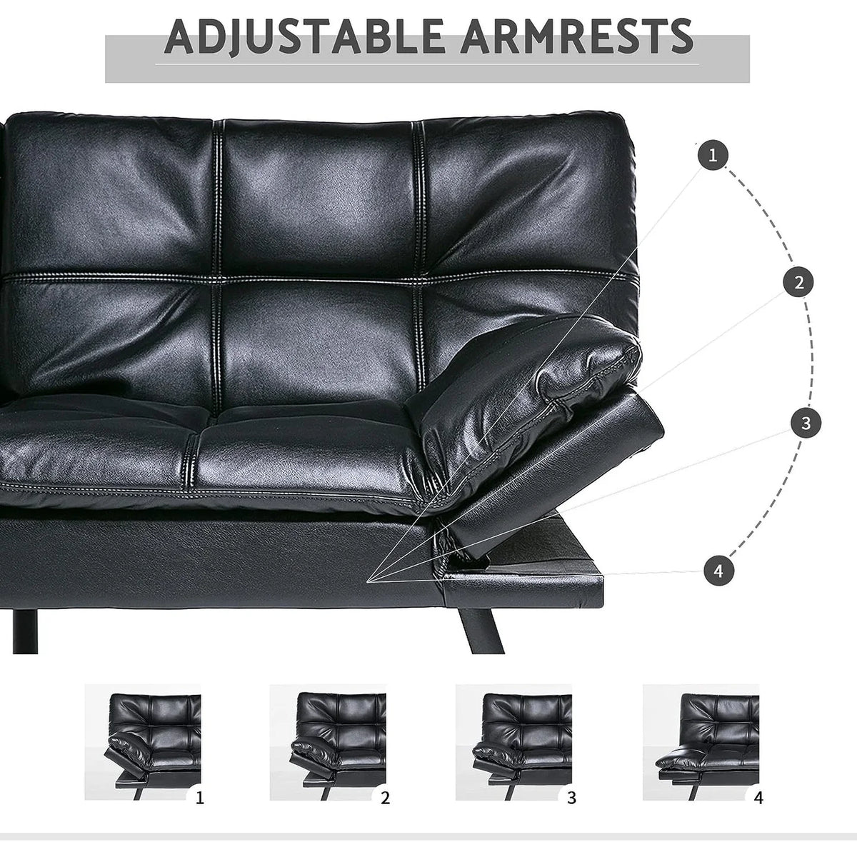 Convertible Futon Sofa Bed with Memory Foam, Foldable Loveseat Sleeper with Adjustable Armrests