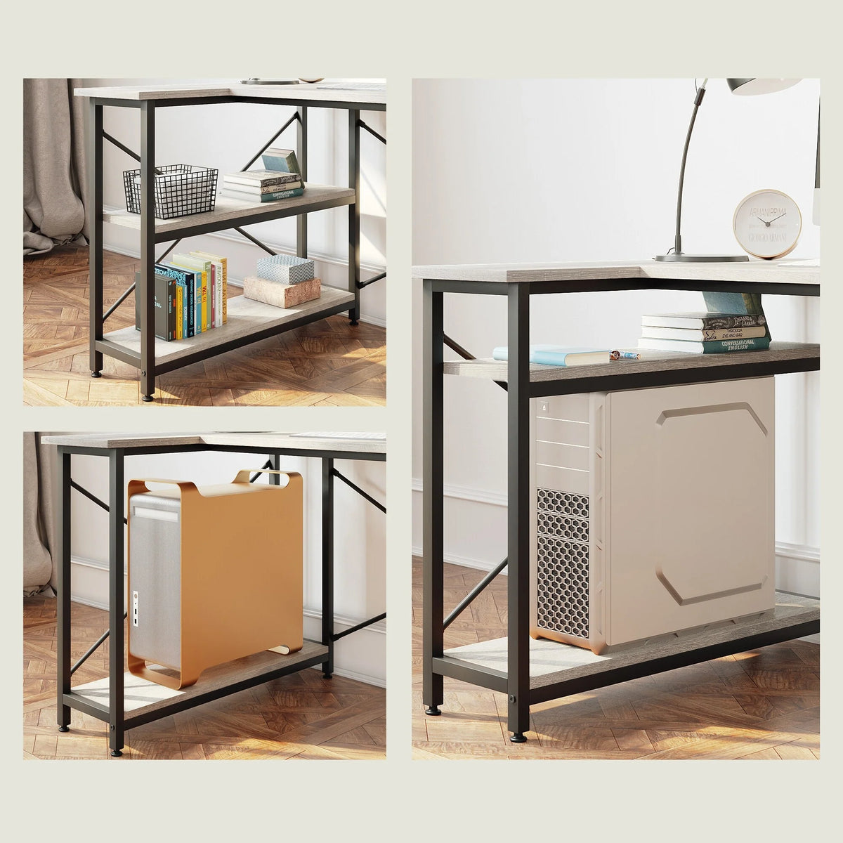 Small L Shaped Computer Desk with Storage Shelves, Compact Corner Workstation for Home Office and Study