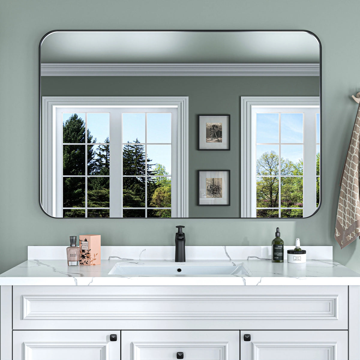 Aluminum Alloy Rounded Corner Vanity Mirror, Modern Wall Mounted Mirror for Bathroom, Bedroom and Home Decor