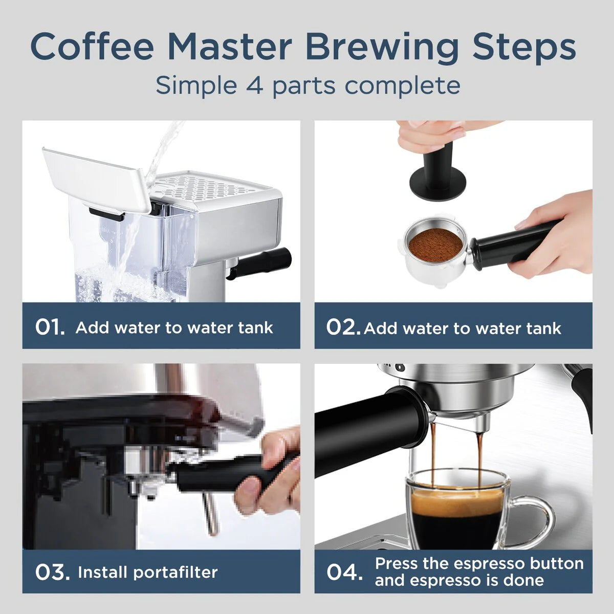 20-Cup Stainless Steel Semi-Automatic Espresso Machine with 0.5-Gallon Water Tank