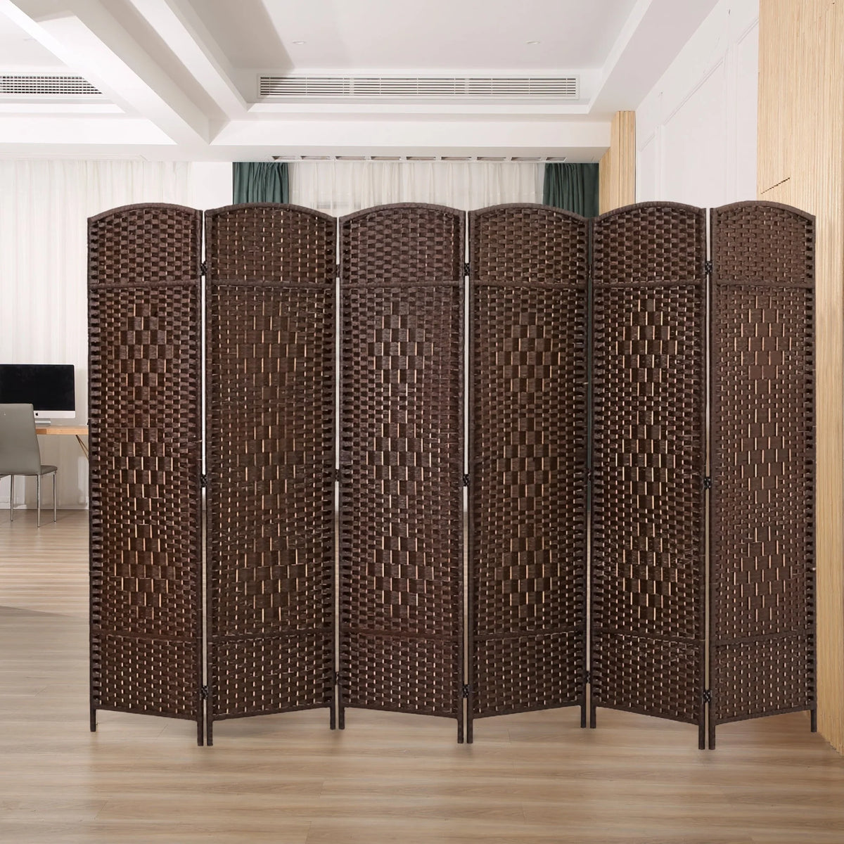 6 FT Tall Woven Fiber Room Divider, Freestanding Folding Privacy Screen