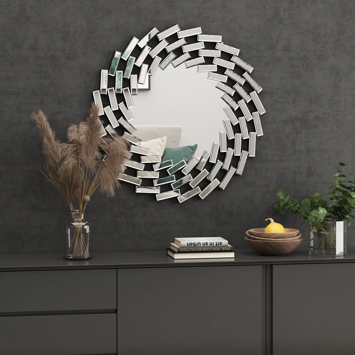 Round Sunburst Wall Mirror, Decorative Accent Mirror for Living Room, Bedroom and Entryway Home Decor