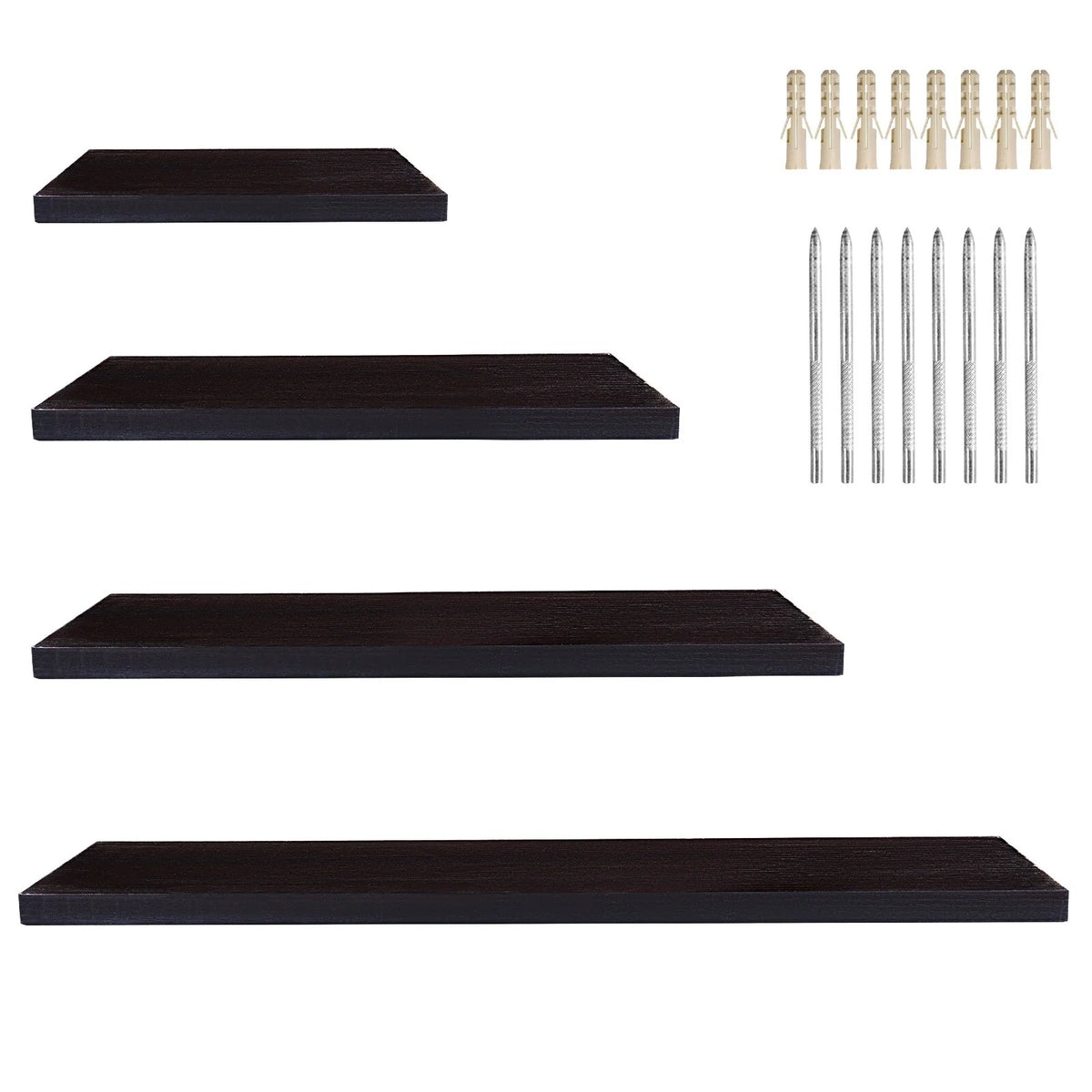 4-Piece Wood Floating Wall Shelves, White and Black Storage Shelf Set for Home Decor