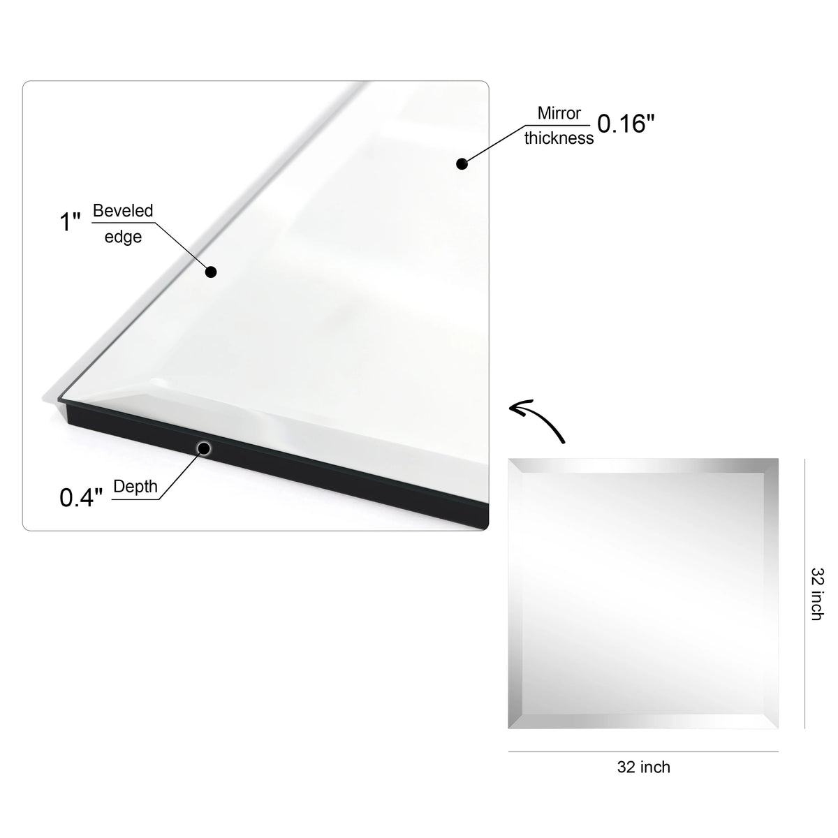 Frameless Beveled Prism Wall Mirror, Clear Square or Rectangular Decorative Mirror for Bathroom, Bedroom and Home Decor